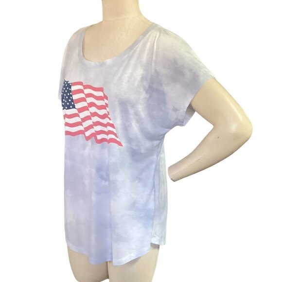 The Print Shop Graphic Tee Patriotic USA Flag Blue Tie Dye Sz L #71E - Picture 3 of 5